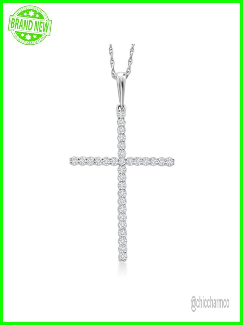 10K White Gold Lab Grown Diamond Cross Crucifix Pendant Necklace
